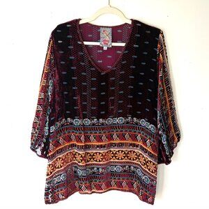 JOHNNY WAS Burnout Velvet Silk Tunic Top Size Medium